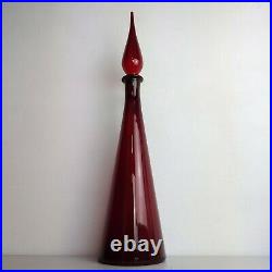 Vintage Red Italian Empoli Genie Bottle Glass Hand Blown Decanter 1960s