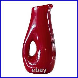 Vintage Red Pierced Hole Art Glass Wine Decanter Jug Carafe