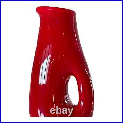 Vintage Red Pierced Hole Art Glass Wine Decanter Jug Carafe