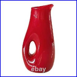 Vintage Red Pierced Hole Art Glass Wine Decanter Jug Carafe