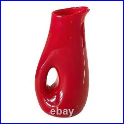 Vintage Red Pierced Hole Art Glass Wine Decanter Jug Carafe