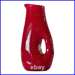 Vintage Red Pierced Hole Art Glass Wine Decanter Jug Carafe