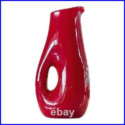 Vintage Red Pierced Hole Art Glass Wine Decanter Jug Carafe