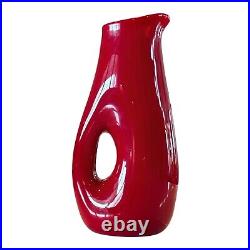 Vintage Red Pierced Hole Art Glass Wine Decanter Jug Carafe