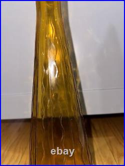 Vintage Retro 19 Amber Glass Ribbed Genie Bottle Decanter With Stopper