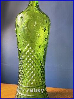 Vintage Retro 23inch Empoli genie bottle Green glass Stars & Moon decanter