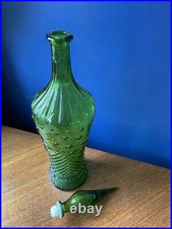Vintage Retro 23inch Empoli genie bottle Green glass Stars & Moon decanter