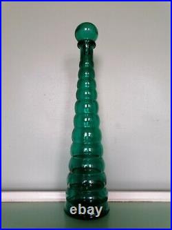 Vintage Retro Mid Century Empoli Green Glass Decanter Genie Bottle Rare Shape