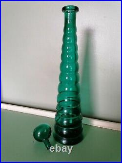 Vintage Retro Mid Century Empoli Green Glass Decanter Genie Bottle Rare Shape