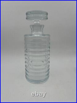 Vintage Ribbed Glass Decanter Tall Hand Blown Round Clear Barware Portugal