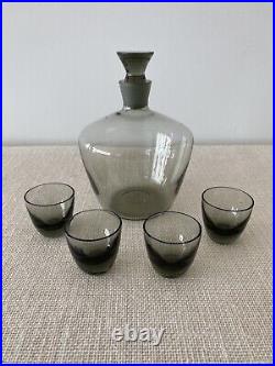 Vintage Richard Sussmuth Le Rein 1957 Smoke Grey Glass Decanter & Shot Glasses