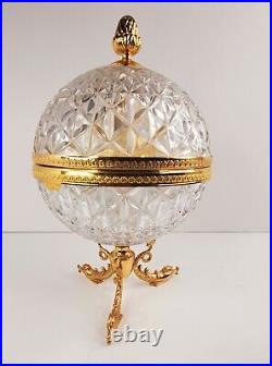 Vintage Rococo Crystal Dome Serving Decanter Bar Set With Brass Base