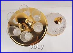 Vintage Rococo Crystal Dome Serving Decanter Bar Set With Brass Base