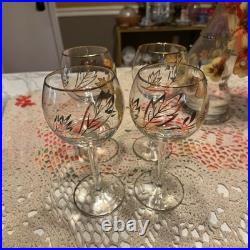 Vintage Romanian Bohemian Hand-Painted Butterfly & Pansy Glass Decanter Set