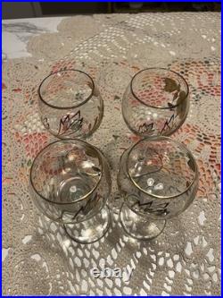 Vintage Romanian Bohemian Hand-Painted Butterfly & Pansy Glass Decanter Set