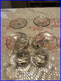 Vintage Romanian Bohemian Hand-Painted Butterfly & Pansy Glass Decanter Set