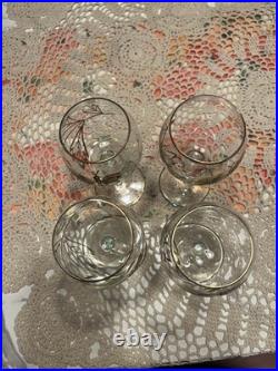 Vintage Romanian Bohemian Hand-Painted Butterfly & Pansy Glass Decanter Set