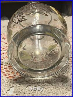 Vintage Romanian Bohemian Hand-Painted Butterfly & Pansy Glass Decanter Set