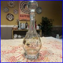 Vintage Romanian Bohemian Hand-Painted Butterfly & Pansy Glass Decanter Set