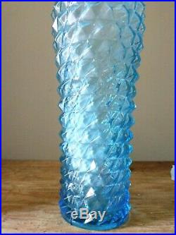 Vintage Rossini Empoli Blue Glass Genie Bottle Decanter Diamond Pattern 21