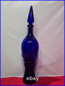Vintage Rossini Empoli Cobalt Blue Glass Genie Decanter Italy 19.5 withSTOPPER