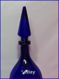 Vintage Rossini Empoli Cobalt Blue Glass Genie Decanter Italy 19.5 withSTOPPER