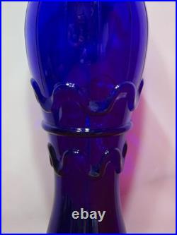 Vintage Rossini Empoli Cobalt Blue Glass Genie Decanter Italy 19.5 withSTOPPER