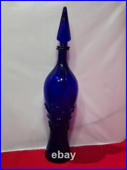 Vintage Rossini Empoli Cobalt Blue Glass Genie Decanter Italy 19.5 withSTOPPER