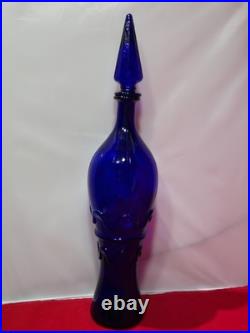 Vintage Rossini Empoli Cobalt Blue Glass Genie Decanter Italy 19.5 withSTOPPER