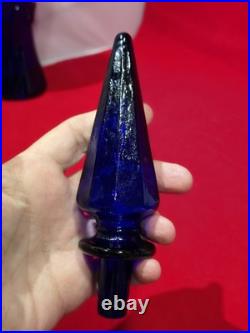 Vintage Rossini Empoli Cobalt Blue Glass Genie Decanter Italy 19.5 withSTOPPER