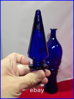 Vintage Rossini Empoli Cobalt Blue Glass Genie Decanter Italy 19.5 withSTOPPER