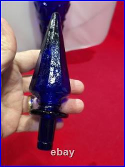 Vintage Rossini Empoli Cobalt Blue Glass Genie Decanter Italy 19.5 withSTOPPER