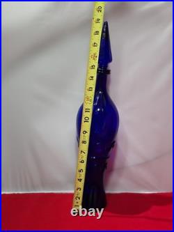 Vintage Rossini Empoli Cobalt Blue Glass Genie Decanter Italy 19.5 withSTOPPER
