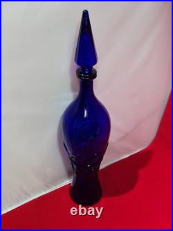 Vintage Rossini Empoli Cobalt Blue Glass Genie Decanter Italy 19.5 withSTOPPER