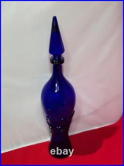 Vintage Rossini Empoli Cobalt Blue Glass Genie Decanter Italy 19.5 withSTOPPER