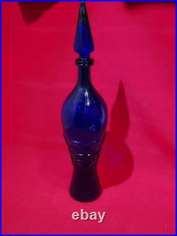 Vintage Rossini Empoli Cobalt Blue Glass Genie Decanter Italy 19.5 withSTOPPER