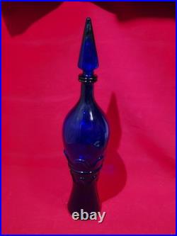 Vintage Rossini Empoli Cobalt Blue Glass Genie Decanter Italy 19.5 withSTOPPER