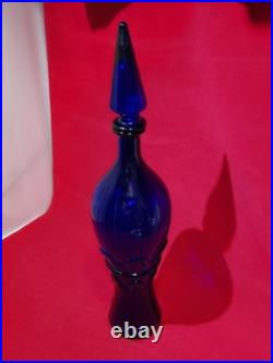 Vintage Rossini Empoli Cobalt Blue Glass Genie Decanter Italy 19.5 withSTOPPER