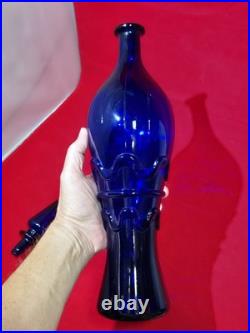 Vintage Rossini Empoli Cobalt Blue Glass Genie Decanter Italy 19.5 withSTOPPER