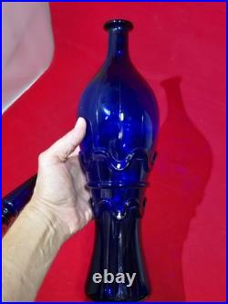 Vintage Rossini Empoli Cobalt Blue Glass Genie Decanter Italy 19.5 withSTOPPER