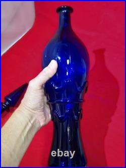 Vintage Rossini Empoli Cobalt Blue Glass Genie Decanter Italy 19.5 withSTOPPER