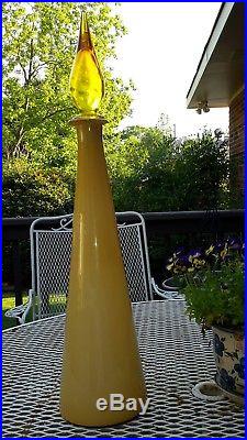 Vintage Rossini Empoli Italian Genie Bottle Yellow Art Glass 23 1/2 Decanter