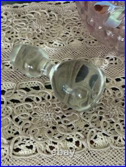 Vintage Rubina Art Glass Decanter Enamel Floral Thumbprint with Stopper 11 5/8
