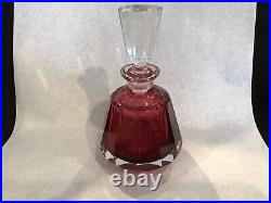 Vintage Ruby Red Heavy Crystal Decanter With Stopper Paneled Stunning 6 1/4 H