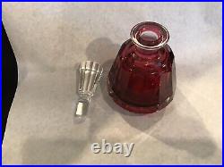 Vintage Ruby Red Heavy Crystal Decanter With Stopper Paneled Stunning 6 1/4 H