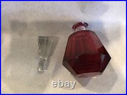 Vintage Ruby Red Heavy Crystal Decanter With Stopper Paneled Stunning 6 1/4 H