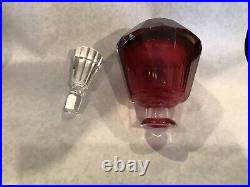 Vintage Ruby Red Heavy Crystal Decanter With Stopper Paneled Stunning 6 1/4 H