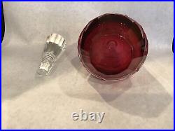 Vintage Ruby Red Heavy Crystal Decanter With Stopper Paneled Stunning 6 1/4 H