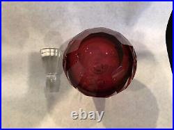 Vintage Ruby Red Heavy Crystal Decanter With Stopper Paneled Stunning 6 1/4 H