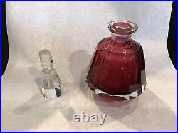 Vintage Ruby Red Heavy Crystal Decanter With Stopper Paneled Stunning 6 1/4 H